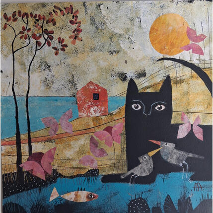 Painting Noche y sus amigos by Arias Parera Almudena | Painting Naive art Acrylic, Gluing