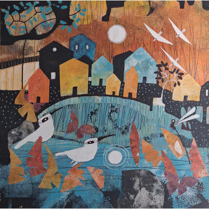 Gemälde Mi pueblo en otoño von Arias Parera Almudena | Gemälde Naive Kunst Acryl, Collage