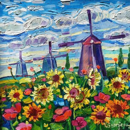Peinture Sunflowers fields in Holland  par Georgieva Vanya | Tableau Figuratif Huile Paysages