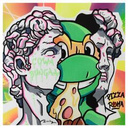 Peinture Michelangelo bis par Rocky Chaplin | Tableau Pop-art Acrylique Enfant, Icones Pop