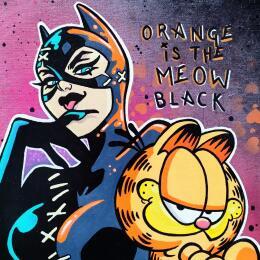Peinture Orange is the Meow black par Rocky Chaplin | Tableau Pop-art Acrylique Enfant, Icones Pop