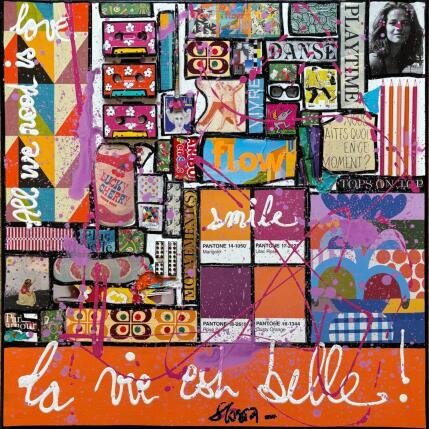 Peinture La vie est belle ! par Costa Sophie | Tableau Pop-art Acrylique, Collage, Upcycling