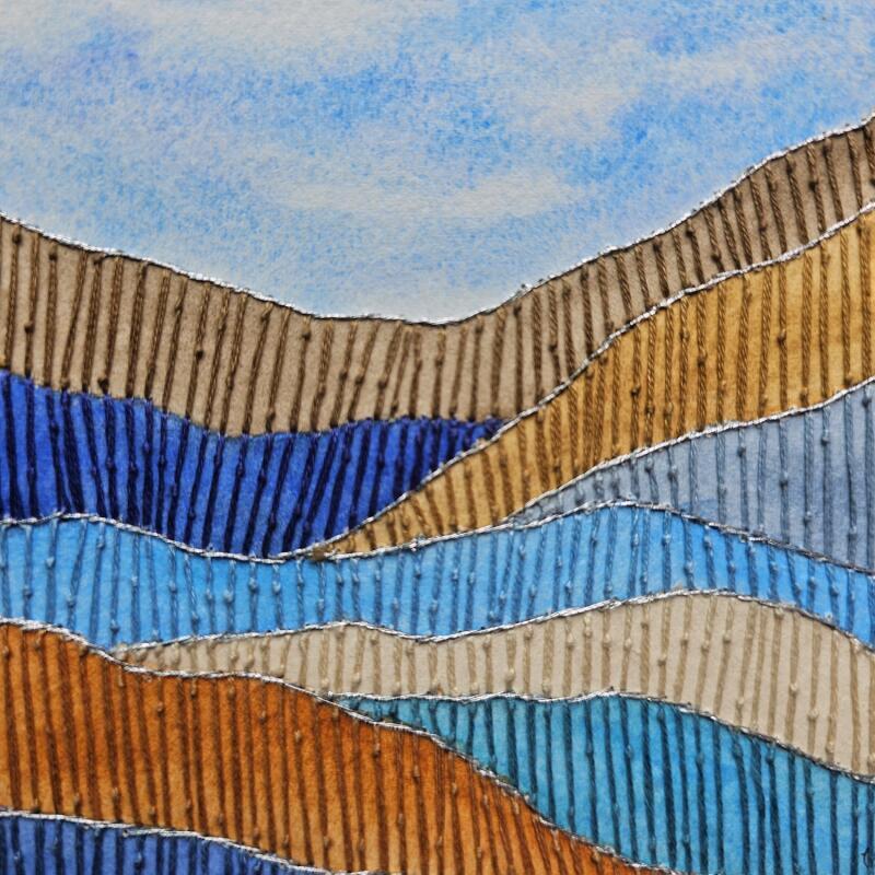 Peinture Threads of the horizon par Vazquez Laila | Tableau Matiérisme Aquarelle Textile