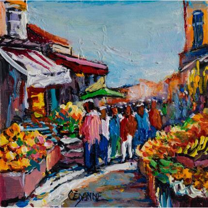Peinture Un matin au marché par Cédanne | Tableau Figuratif Acrylique, Huile Paysages, Scènes de vie, Urbain