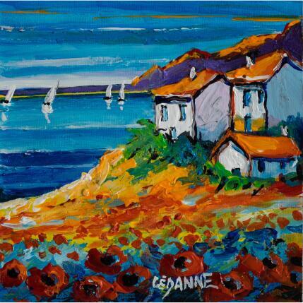 Peinture Un hameau aux coquelicots par Cédanne | Tableau Figuratif Acrylique, Huile Paysages