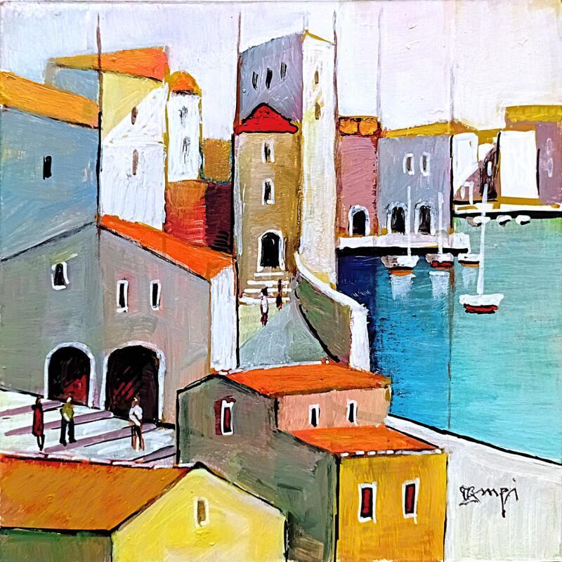 Painting AR93 PRES DU PORT D'ALGHERO by Burgi Roger | Painting Figurative Urban Marine Life style Acrylic