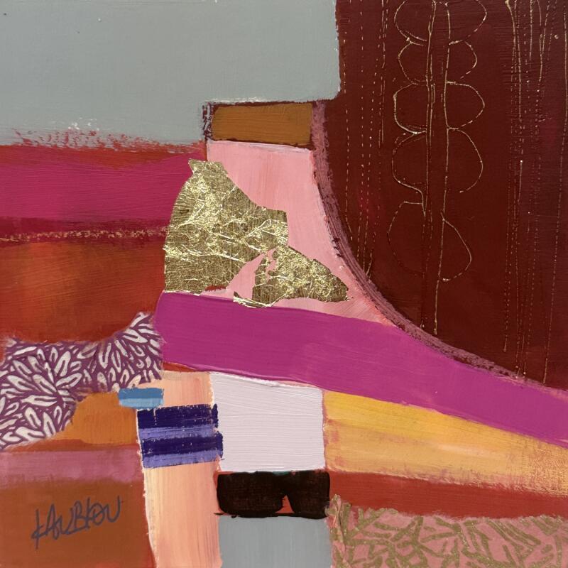 Painting Branche scintillante by Lau Blou | Painting Abstract Acrylic Gluing Pastel Gold leaf