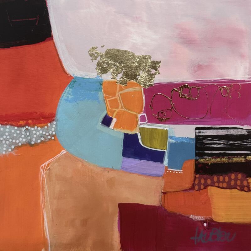 Painting L'offrande des pommes by Lau Blou | Painting Abstract Acrylic Gluing Pastel Gold leaf