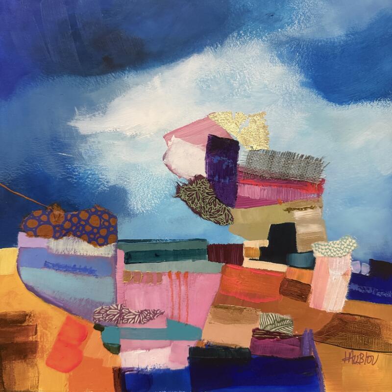 Painting Juste avant la dernière nuit by Lau Blou | Painting Abstract Acrylic Gluing Pastel Gold leaf