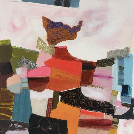 Painting Rivière aux fils d'or by Lau Blou | Painting Abstract Acrylic, Gluing, Gold leaf, Pastel