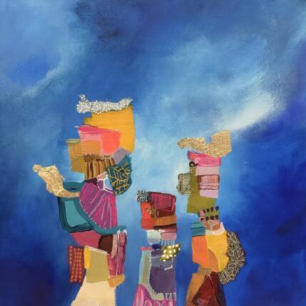 Painting Soutenir nos enfants by Lau Blou | Painting Abstract Acrylic, Gluing, Gold leaf, Pastel