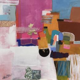 Pintura Souvenir romantique dans les roseaux por Lau Blou | Pintura Abstracto Acrílico, Collage, Hoja de oro, Pastel