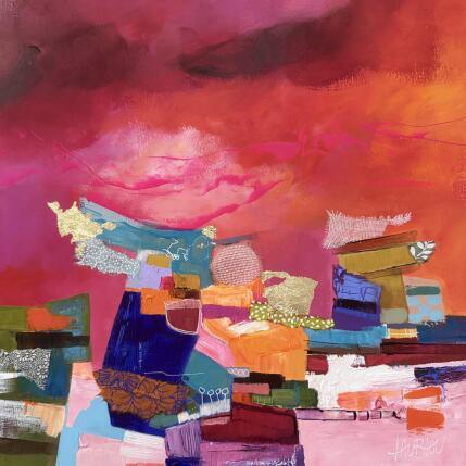 Painting Fête aux pieds des montagnes by Lau Blou | Painting Abstract Acrylic, Gluing, Gold leaf, Pastel