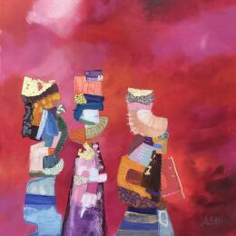 Painting Retrouvailles 1 by Lau Blou | Painting Abstract Acrylic, Gluing, Gold leaf, Pastel