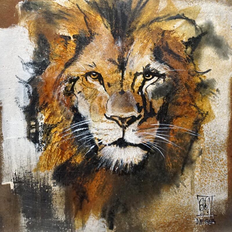 Pintura Le roi te regarde por De Géa Olivier  | Pintura Figurativo Animales Metal