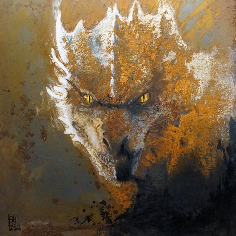 Pintura Trace de feu por De Géa Olivier  | Pintura Figurativo Animales Minimalista Metal