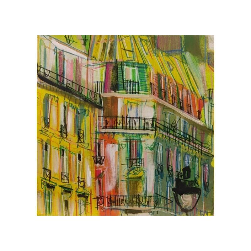 Pintura Quand vient le matin por Anicet Olivier | Pintura Figurativo Urbano Arquitectura Acrílico Pastel