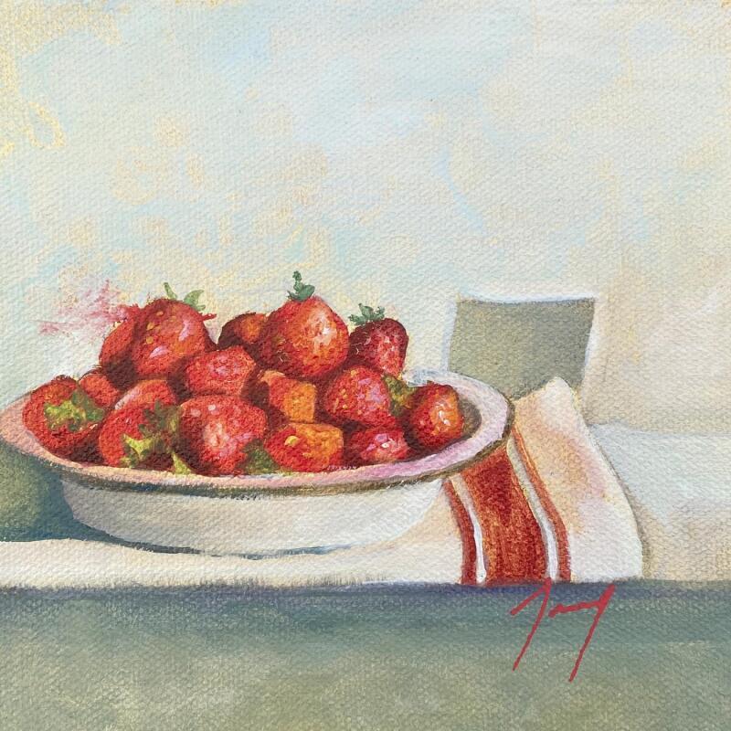 Peinture L'assiette de fraises par Jung François | Tableau Figuratif Natures mortes Huile