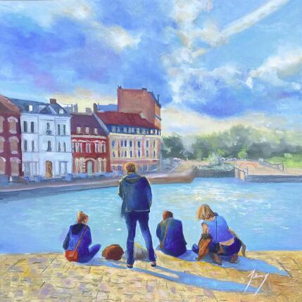 Peinture Rendez-vous sur le quai par Jung François | Tableau Figuratif Huile Scènes de vie