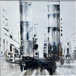 Peinture Down the road par Rey Julien | Tableau Figuratif Feuille d'or