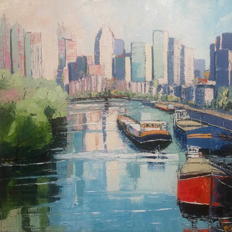 Painting Au fil de l'eau by L'huillier Françis | Painting Abstract Landscapes Oil