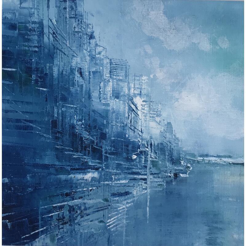 Peinture Ville d'eau par Levesque Emmanuelle | Tableau Impressionnisme Urbain Huile