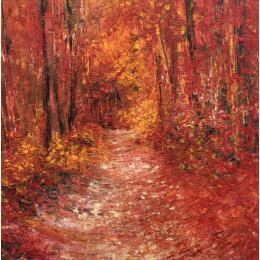 Painting Allée rougeoyante  by Levesque Emmanuelle | Painting Impressionism Oil Landscapes, Nature
