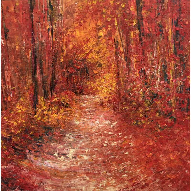 Painting Allée rougeoyante  by Levesque Emmanuelle | Painting Impressionism Landscapes Nature Oil