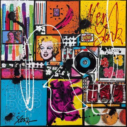 Painting POP NY (WARHOL) by Costa Sophie | Painting Pop-art Acrylic, Gluing, Upcycling Pop icons