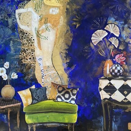 Painting L’heure bleue  by Romanelli Karine | Painting Figurative Acrylic, Gluing Life style, Nude, Portrait