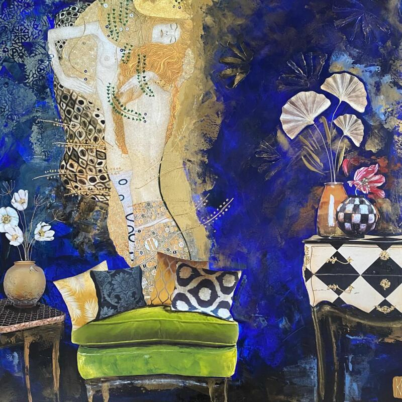 Peinture L’heure bleue  par Romanelli Karine | Tableau Figuratif Portraits Scènes de vie Nu Acrylique Collage