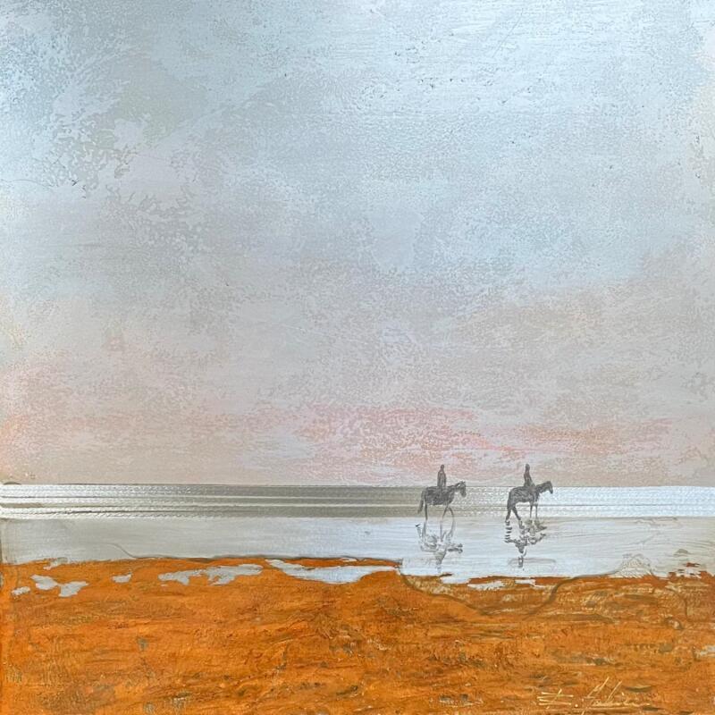 Painting Chevaux à Portiragnes by Mahieu Bertrand | Painting Figurative Landscapes Metal