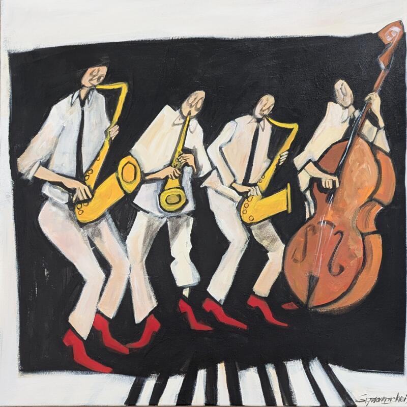 Pintura Jazz band por Signamarcheix Bernard | Pintura Arte naïf Acrílico Ink Pastel