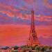 Peinture Paris en rose par Emma Fischer | Tableau Figuratif Paysages Urbain Architecture Acrylique