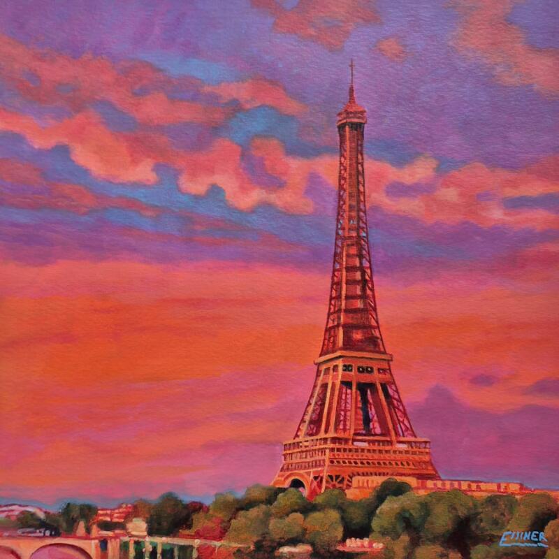 Peinture Paris en rose par Emma Fischer | Tableau Figuratif Paysages Urbain Architecture Acrylique