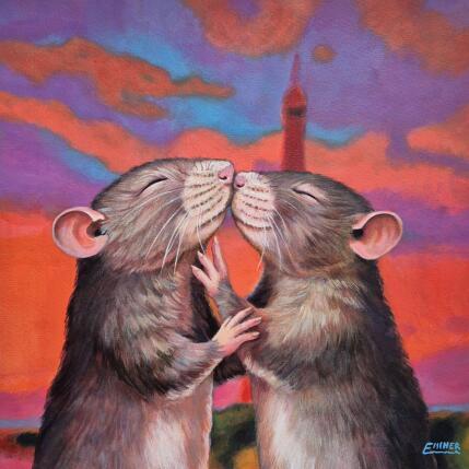 Peinture Romance parisienne par Emma Fischer | Tableau Figuratif Acrylique Animaux, Scènes de vie, Urbain