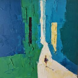 Gemälde La casa verde von Tomàs | Gemälde Impressionismus Öl Alltagsszenen, Gesellschaft, Urban