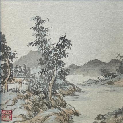Painting Landscape : House on riverside by Yu Huan Huan | Painting Figurative Ink, Watercolor Nature