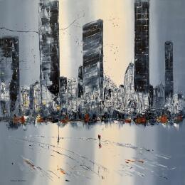 Peinture Just a walk in the rain par Rousseau Patrick | Tableau Figuratif Huile Urbain