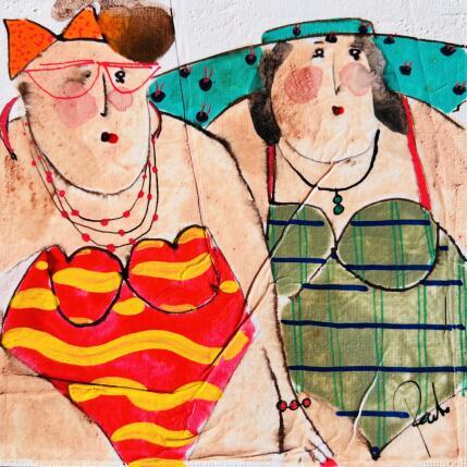 Peinture Louisa et marie par Colombo Cécile | Tableau Art naïf Acrylique, Aquarelle, Collage, Encre, Pastel Portraits