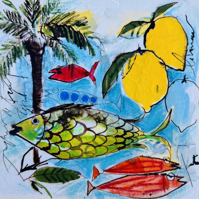 Painting Med by Colombo Cécile | Painting Naive art Landscapes Nature Watercolor Acrylic Gluing Ink Pastel