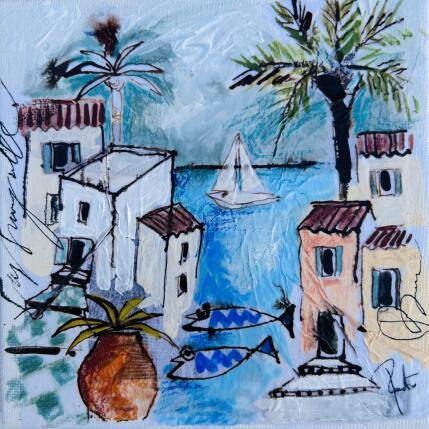 Peinture La crique par Colombo Cécile | Tableau Art naïf Acrylique, Aquarelle, Collage, Encre, Pastel Nature, Paysages