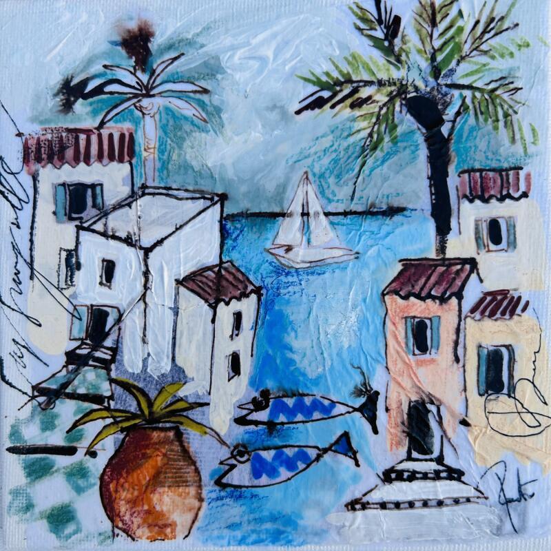 Painting La crique by Colombo Cécile | Painting Naive art Landscapes Nature Watercolor Acrylic Gluing Ink Pastel