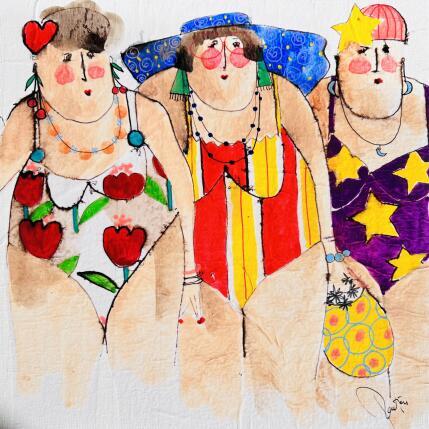 Peinture Suzy, Noël, Bertille par Colombo Cécile | Tableau Art naïf Acrylique, Aquarelle, Collage, Encre, Pastel Portraits