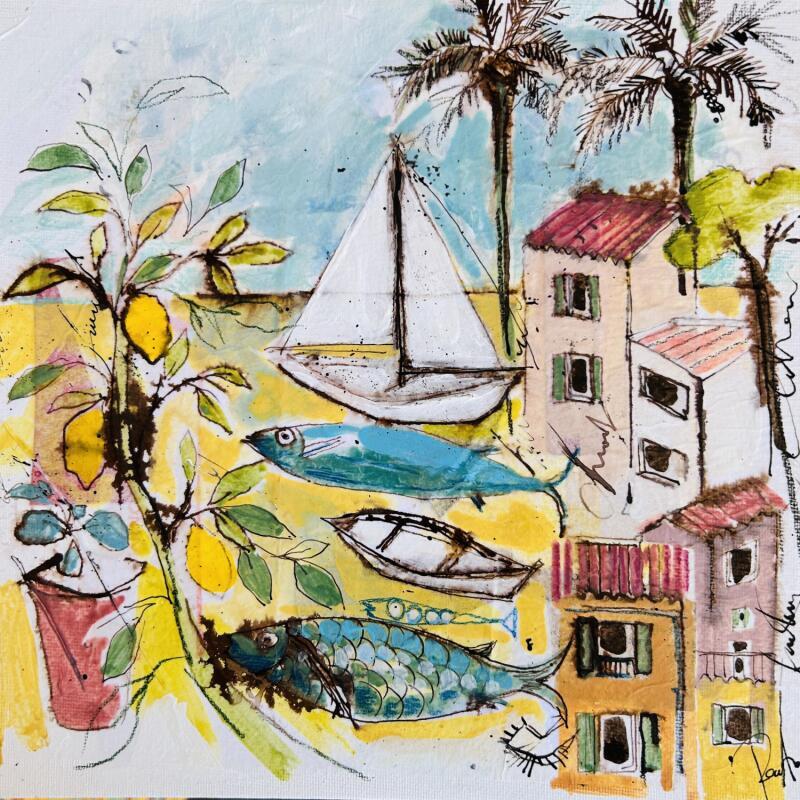 Pintura Sardines aux citrons por Colombo Cécile | Pintura Arte naïf Retrato Paisajes Life style Acuarela Acrílico Collage Ink Pastel