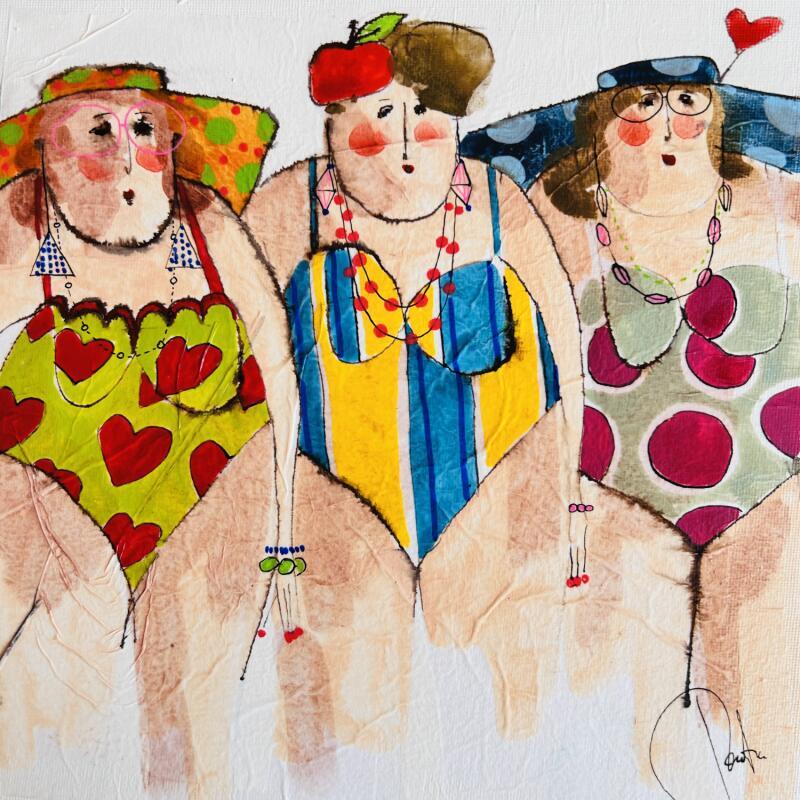 Peinture Marcelle Janine Louise par Colombo Cécile | Tableau Art naïf Portraits Aquarelle Acrylique Collage Encre Pastel