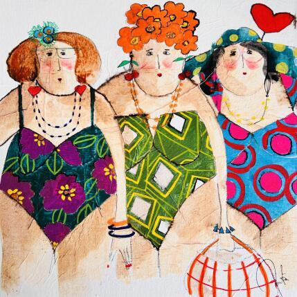 Peinture Les tantines par Colombo Cécile | Tableau Art naïf Acrylique, Collage, Encre, Pastel Portraits