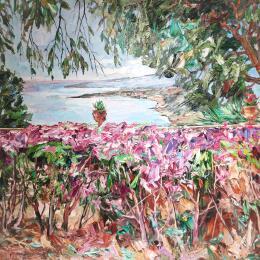 Peinture Jardin de Taormina par Novokhatska Olga | Tableau Figuratif Acrylique, Huile Urbain
