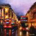 Peinture Double decker bus par Rochette Patrice | Tableau Impressionnisme Urbain Huile