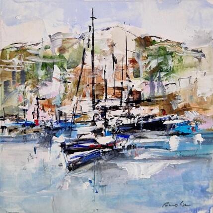 Pintura Bateaux à Villefranche por Poumelin Richard | Pintura Figurativo Aceite, Acrílico Naturaleza